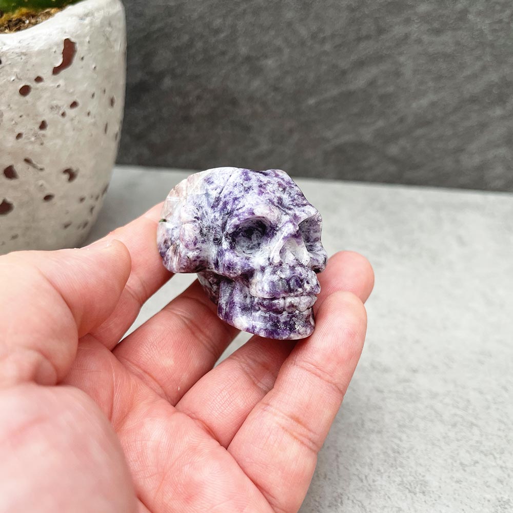 Natural Lepidolite Skull Carving