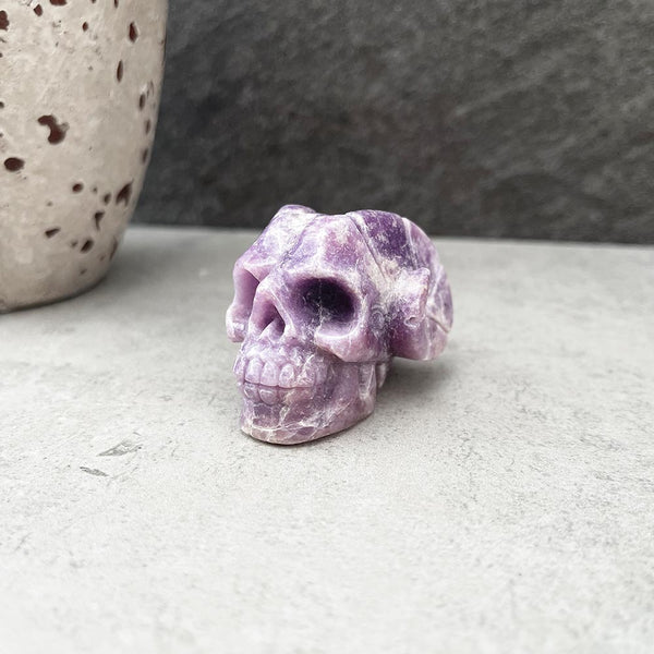 Natural Lepidolite Skull Carving