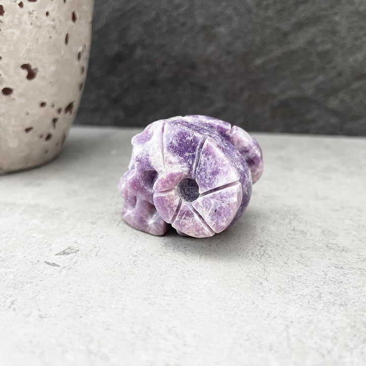 Natural Lepidolite Skull Carving