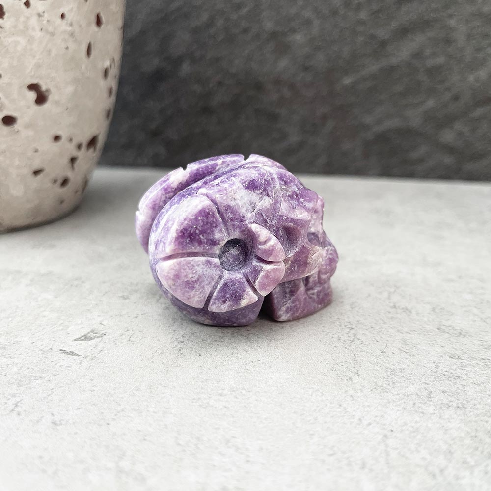 Natural Lepidolite Skull Carving