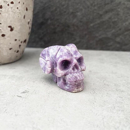 Natural Lepidolite Skull Carving