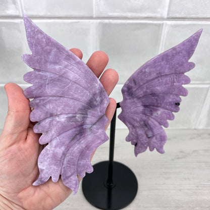 Polished Natural Lepidolite Butterfly Wings on Stand