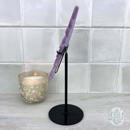 Polished Natural Lepidolite Butterfly Wings on Stand