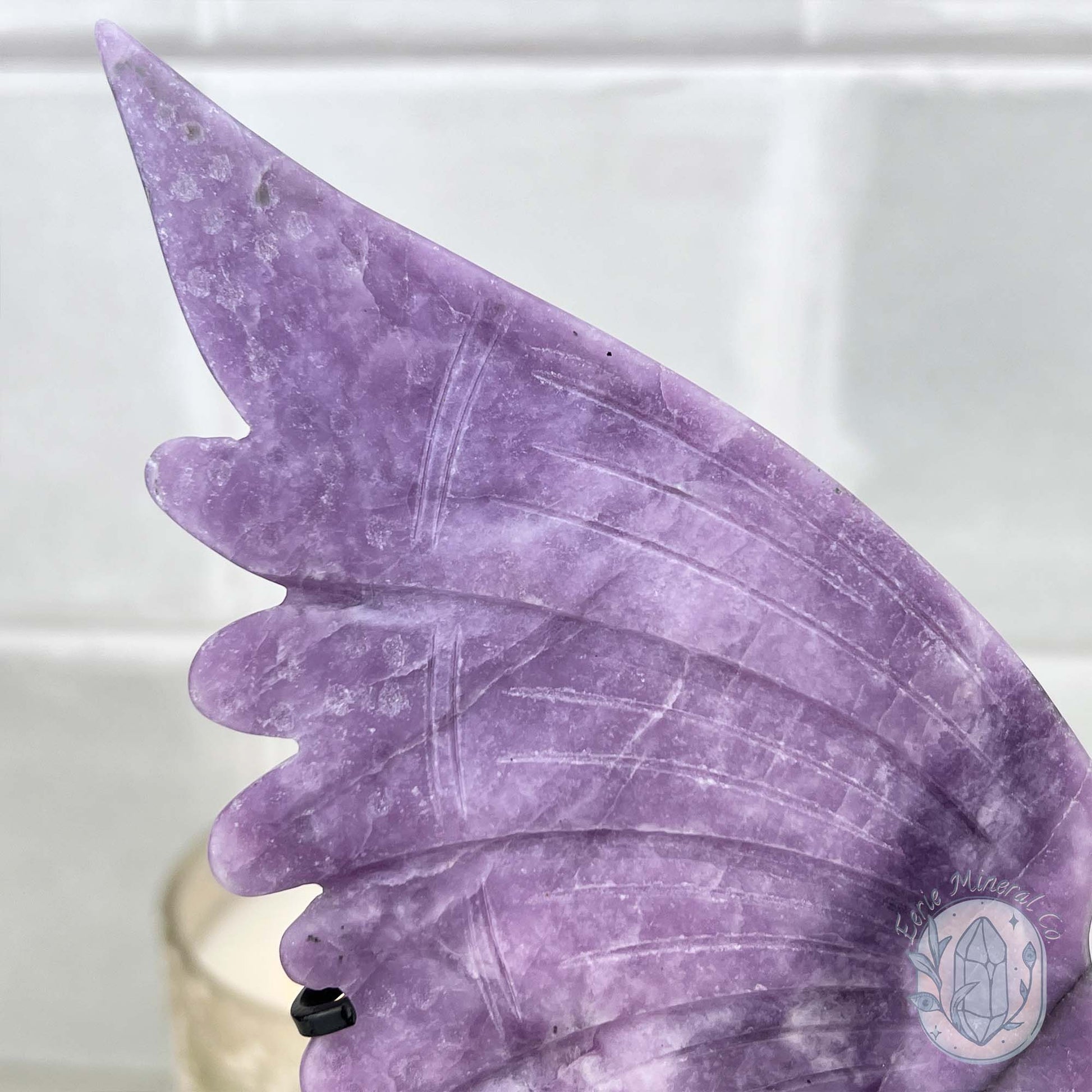 Polished Natural Lepidolite Butterfly Wings on Stand