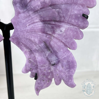 Polished Natural Lepidolite Butterfly Wings on Stand