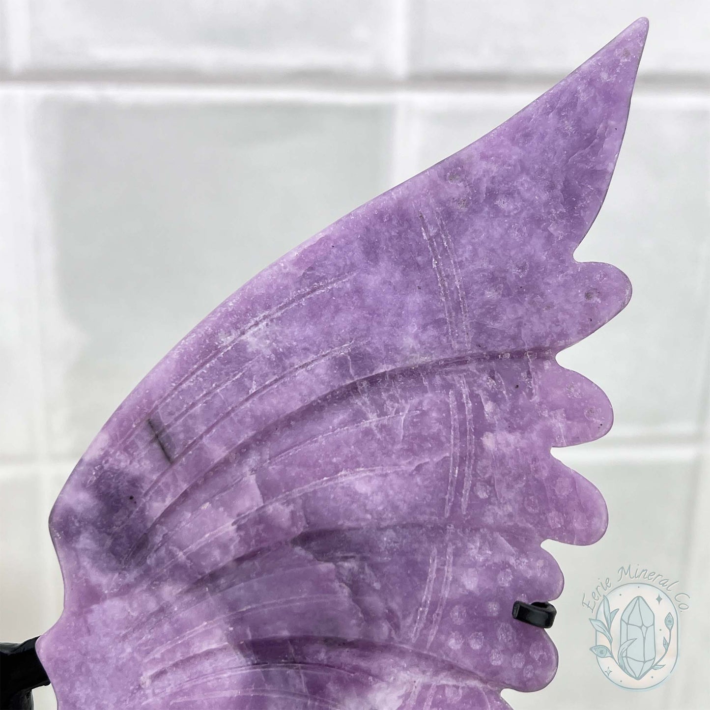 Polished Natural Lepidolite Butterfly Wings on Stand
