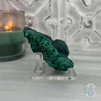Silky Velvet Fibrous Malachite Specimen with Display Stand