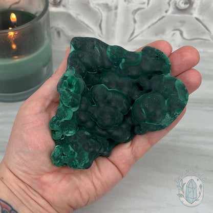 Silky Velvet Fibrous Malachite Specimen with Display Stand