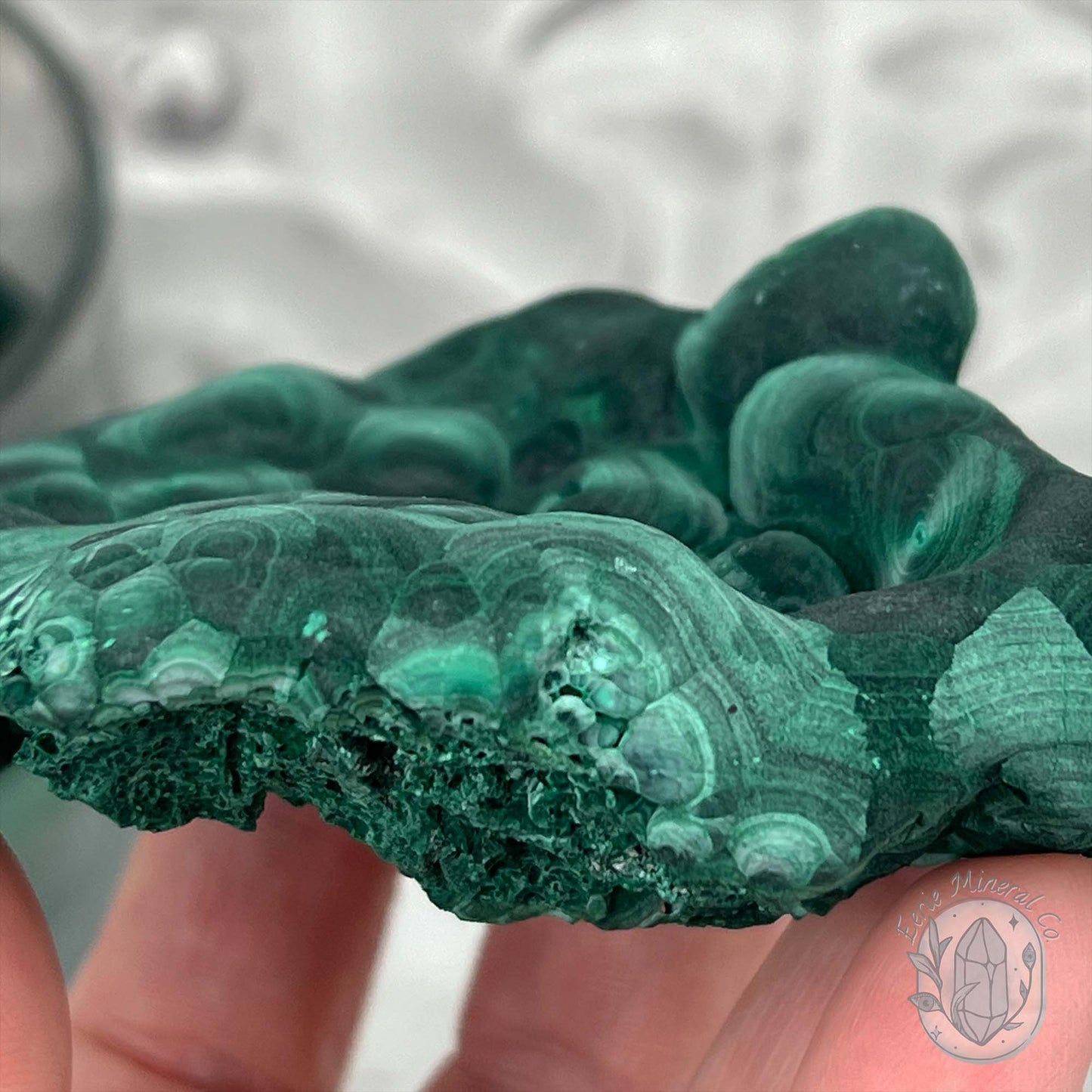 Silky Velvet Fibrous Malachite Specimen with Display Stand