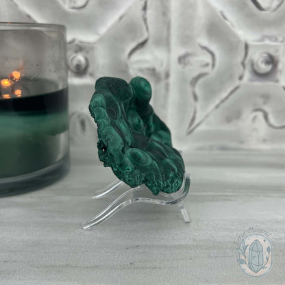 Silky Velvet Fibrous Malachite Specimen with Display Stand