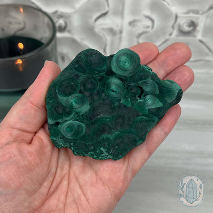 Silky Velvet Fibrous Malachite Specimen with Display Stand