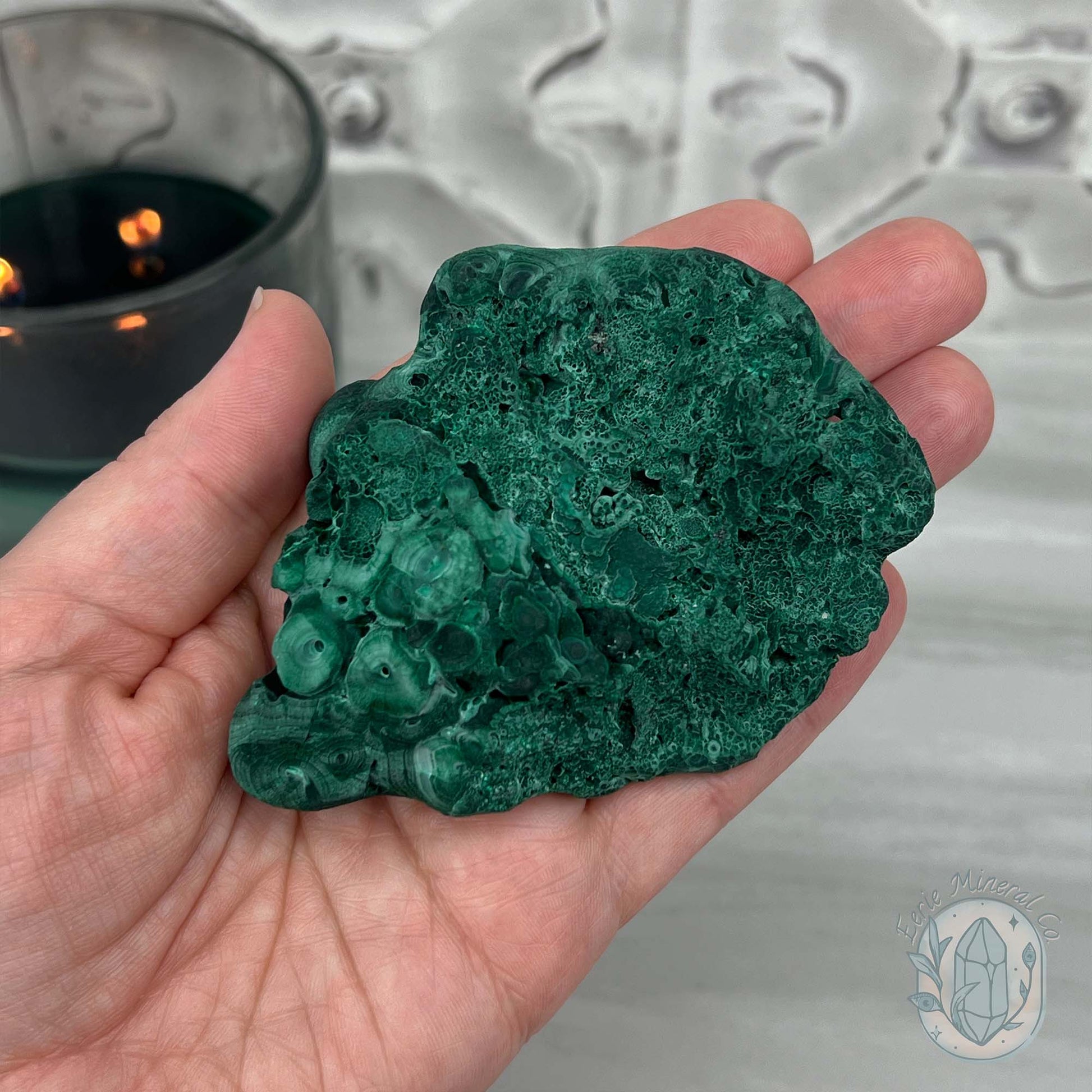Silky Velvet Fibrous Malachite Specimen with Display Stand