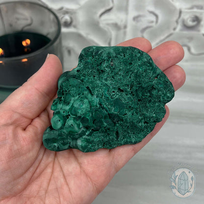 Silky Velvet Fibrous Malachite Specimen with Display Stand