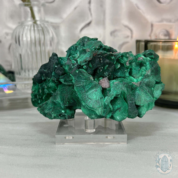 Fibrous Malachite Specimen with Display Stand