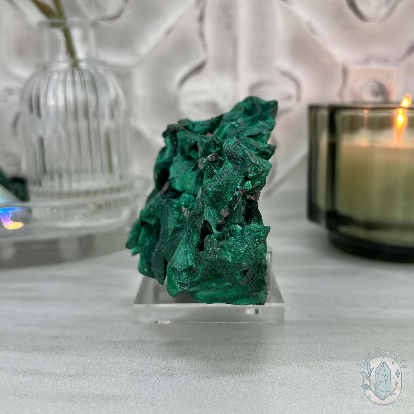 Fibrous Malachite Specimen with Display Stand