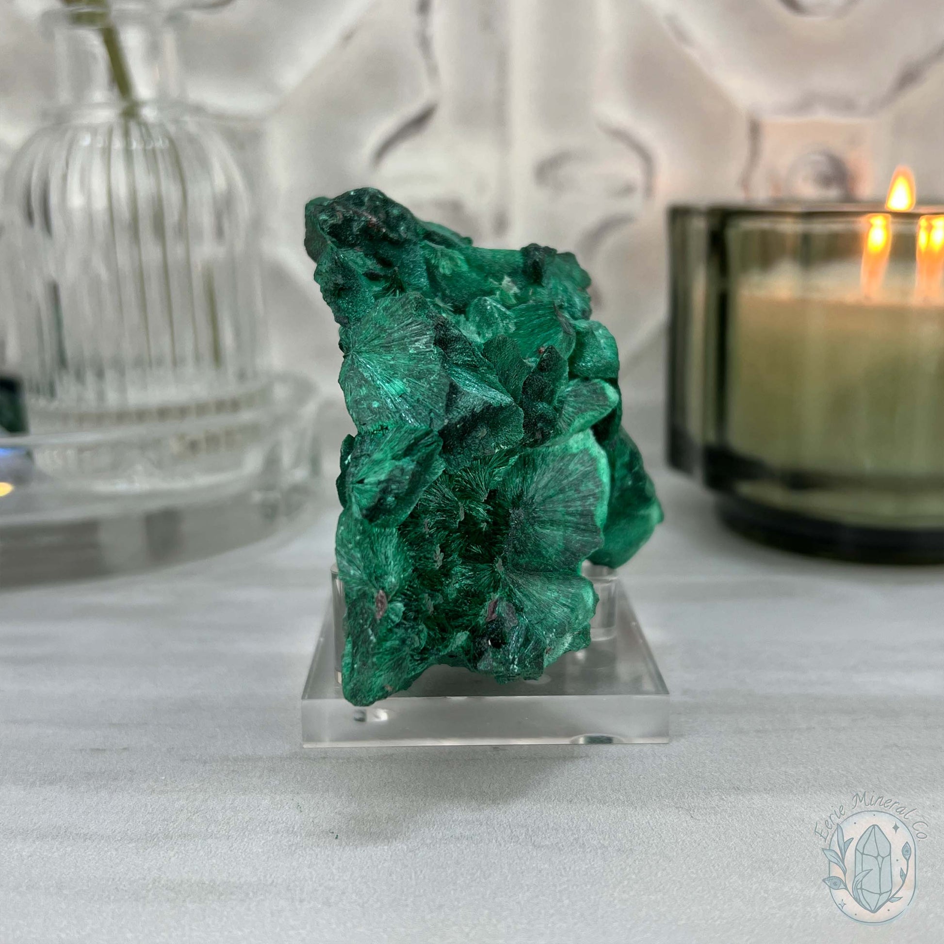 Fibrous Malachite Specimen with Display Stand