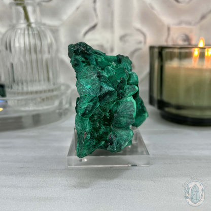 Fibrous Malachite Specimen with Display Stand