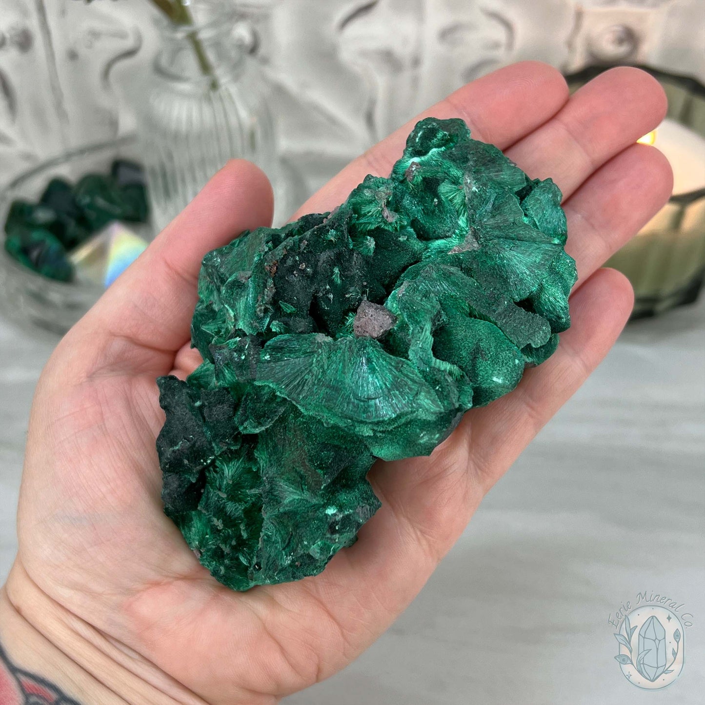 Fibrous Malachite Specimen with Display Stand