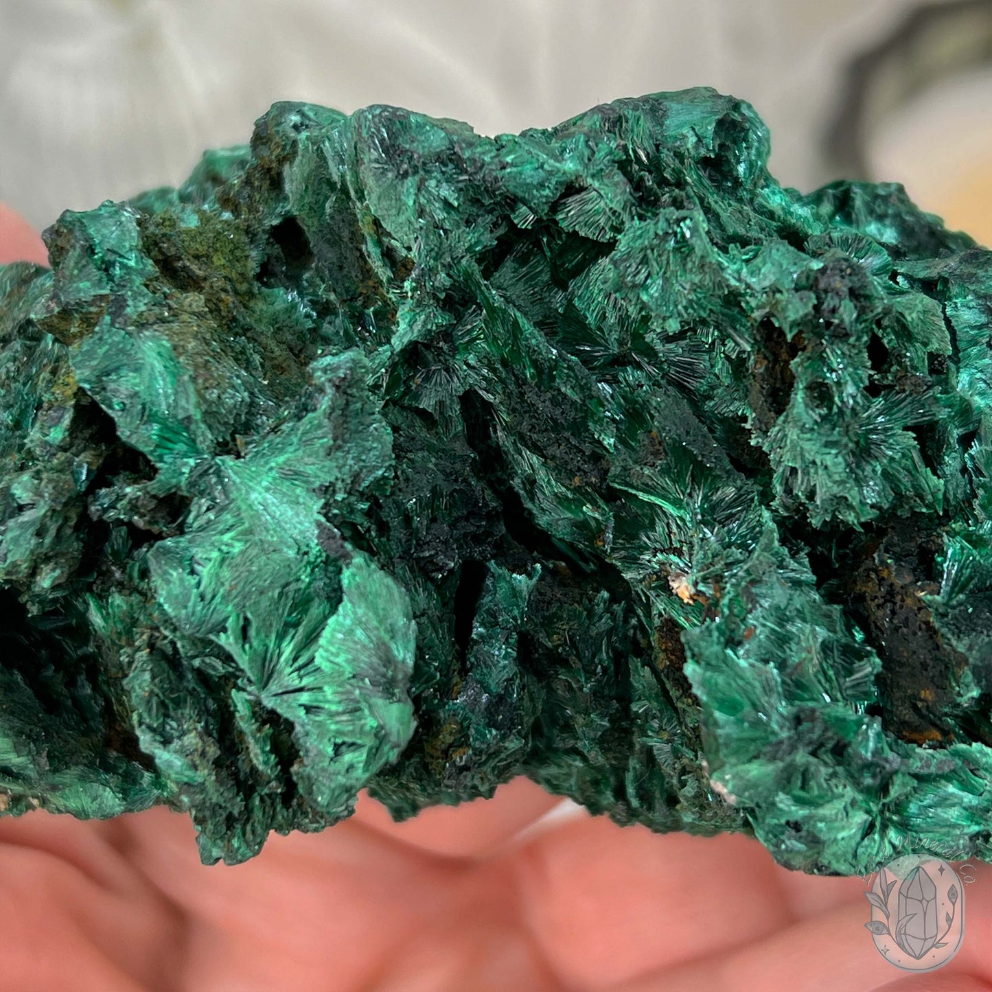 Fibrous Malachite Specimen with Display Stand
