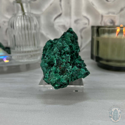 Fibrous Malachite Specimen with Display Stand