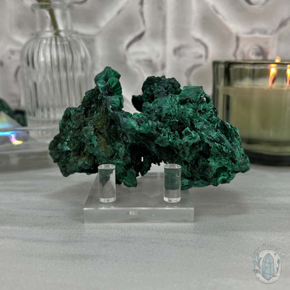 Fibrous Malachite Specimen with Display Stand