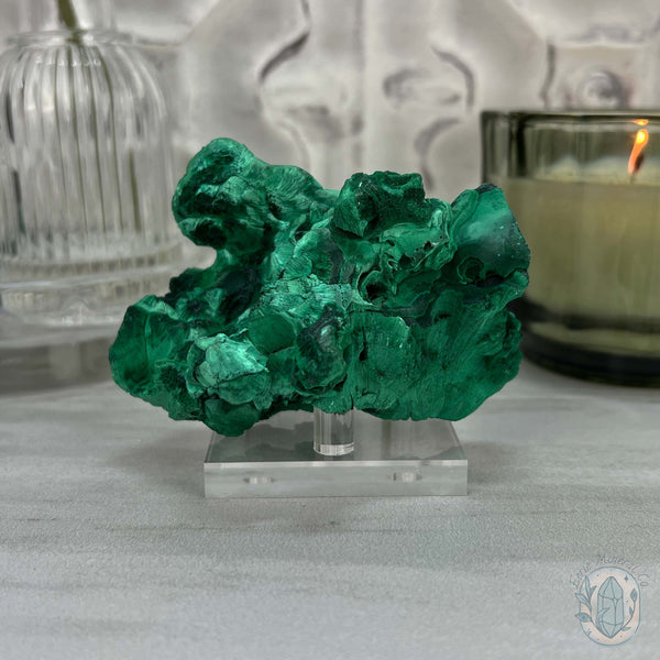 Fibrous Malachite Specimen with Display Stand