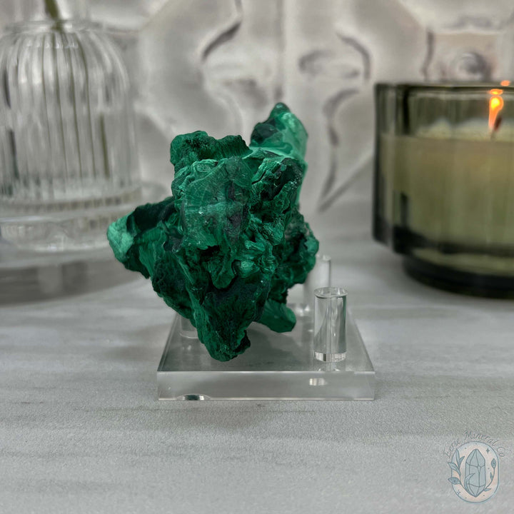 Fibrous Malachite Specimen with Display Stand