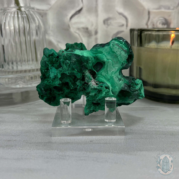 Fibrous Malachite Specimen with Display Stand