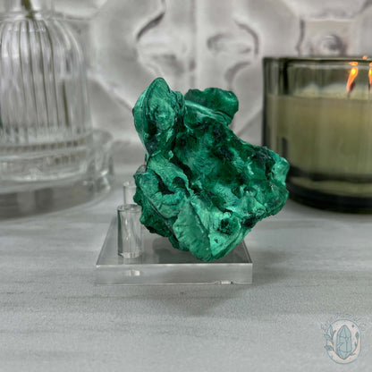 Fibrous Malachite Specimen with Display Stand