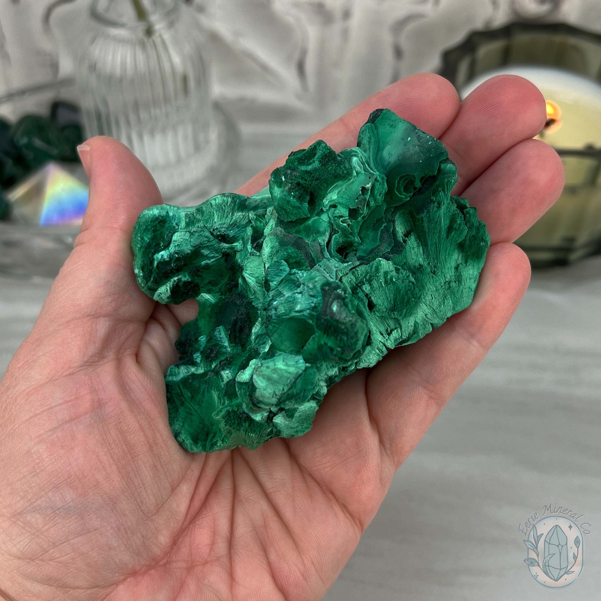 Fibrous Malachite Specimen with Display Stand