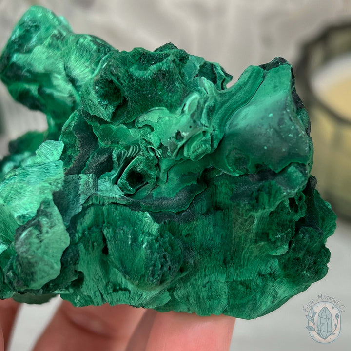 Fibrous Malachite Specimen with Display Stand