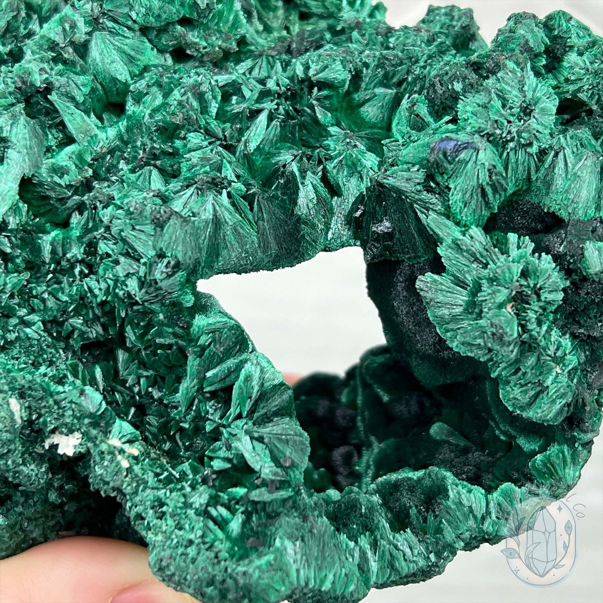 Silky Velvet Fibrous Malachite Specimen with Display Stand