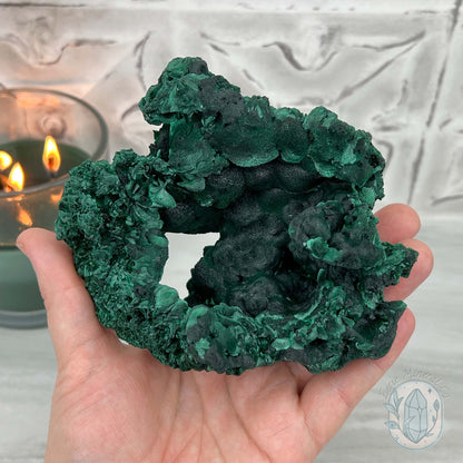 Silky Velvet Fibrous Malachite Specimen with Display Stand