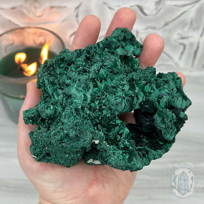 Silky Velvet Fibrous Malachite Specimen with Display Stand