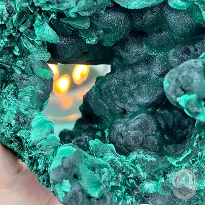 Silky Velvet Fibrous Malachite Specimen with Display Stand