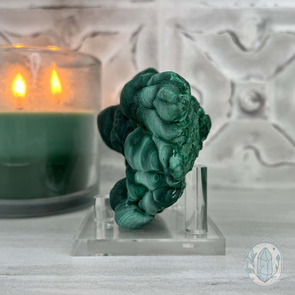 Silky Velvet Fibrous Malachite with Azurite Specimen