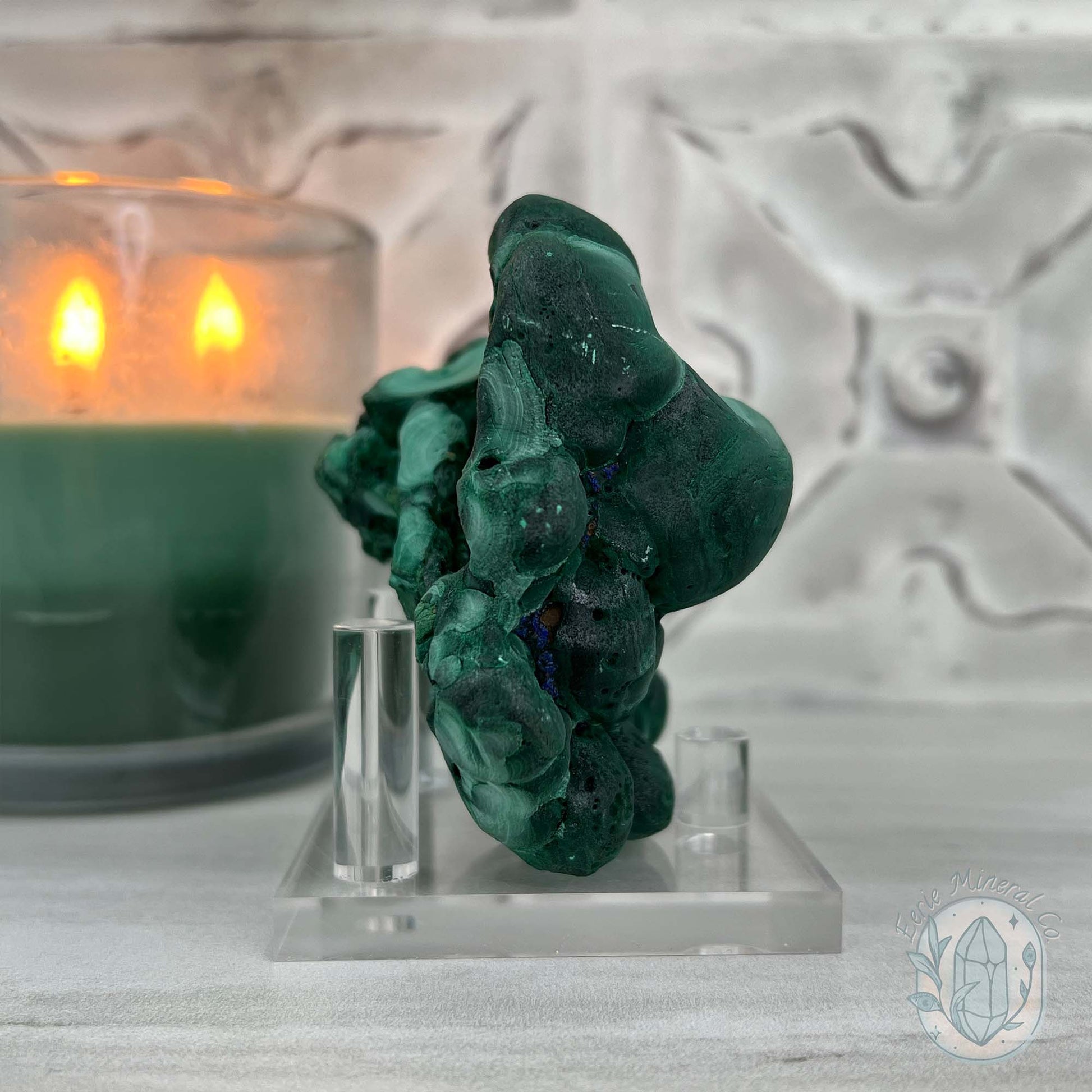 Silky Velvet Fibrous Malachite with Azurite Specimen