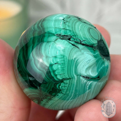36mm Polished Malachite Sphere 90g in Weight