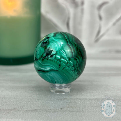 36mm Polished Malachite Sphere 90g in Weight