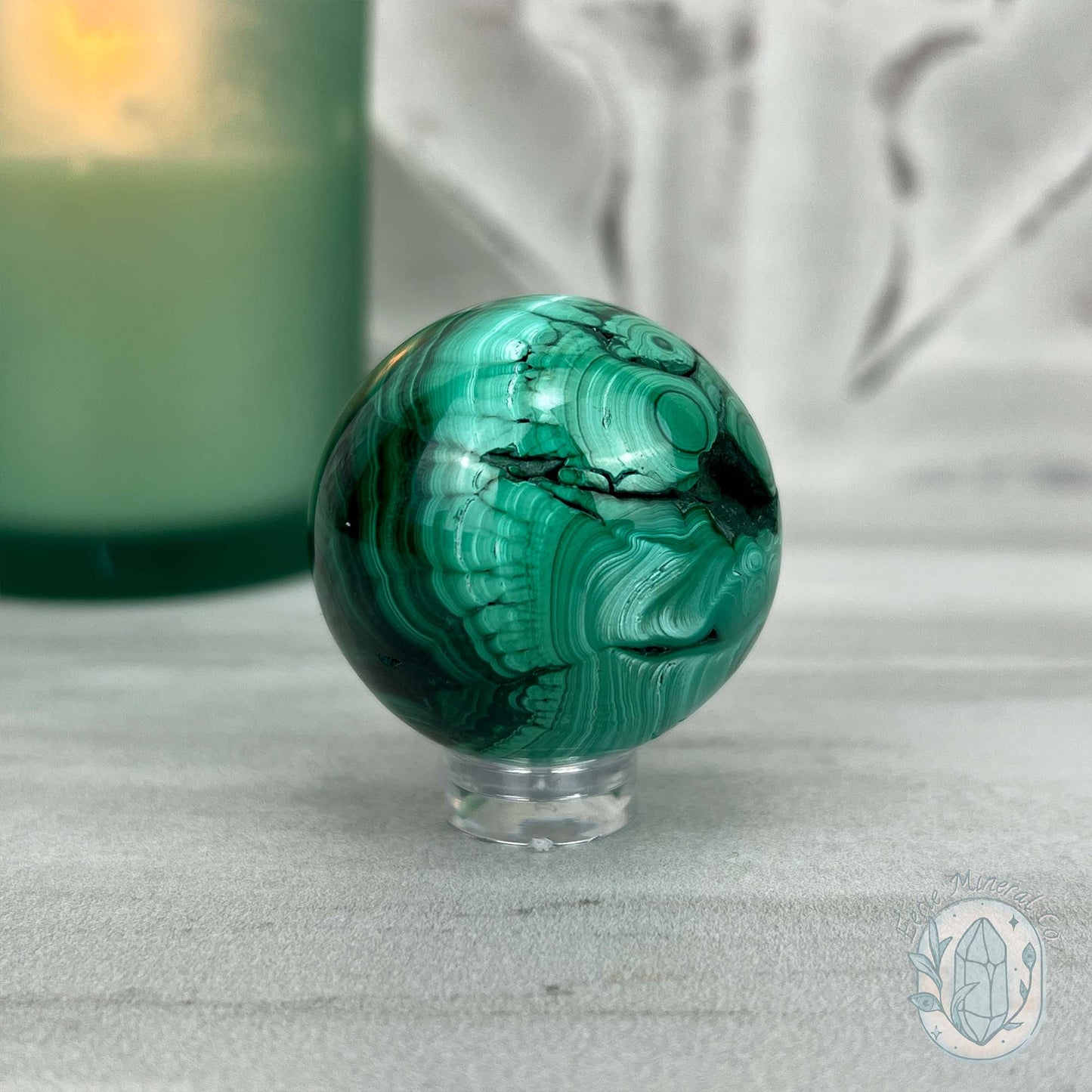 36mm Polished Malachite Sphere 90g in Weight