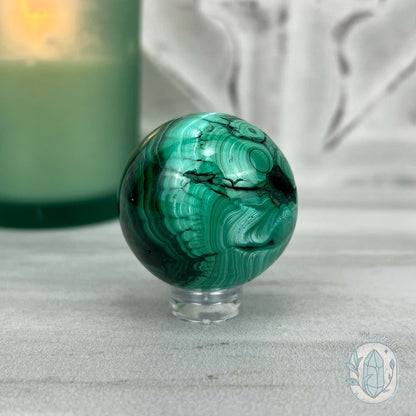 36mm Polished Malachite Sphere 90g in Weight