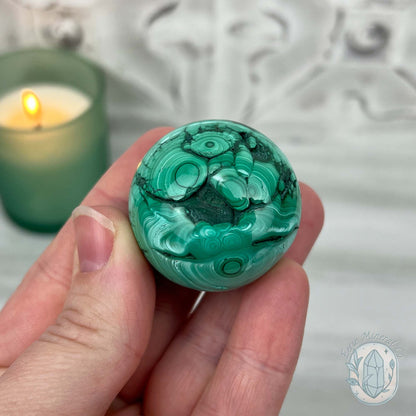 36mm Polished Malachite Sphere 90g in Weight