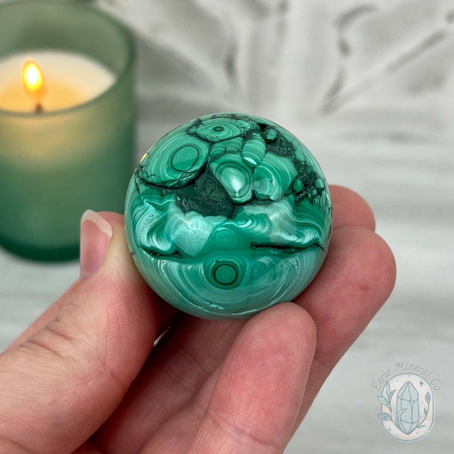 36mm Polished Malachite Sphere 90g in Weight