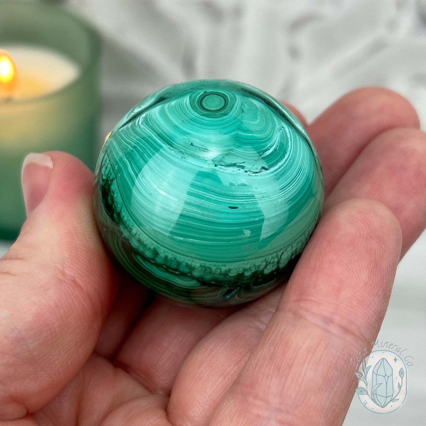 36mm Polished Malachite Sphere 90g in Weight