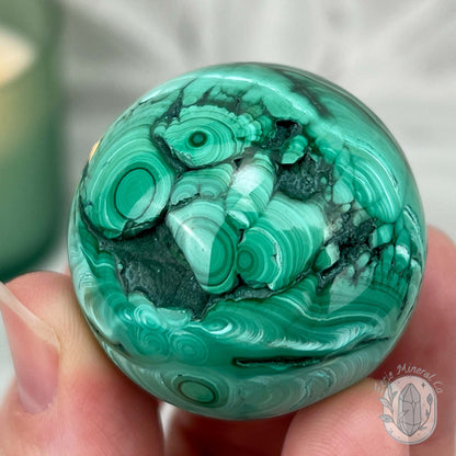 36mm Polished Malachite Sphere 90g in Weight