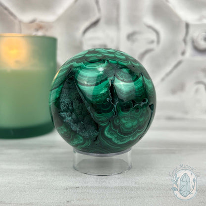 56mm Polished Malachite Sphere 340g in Weight