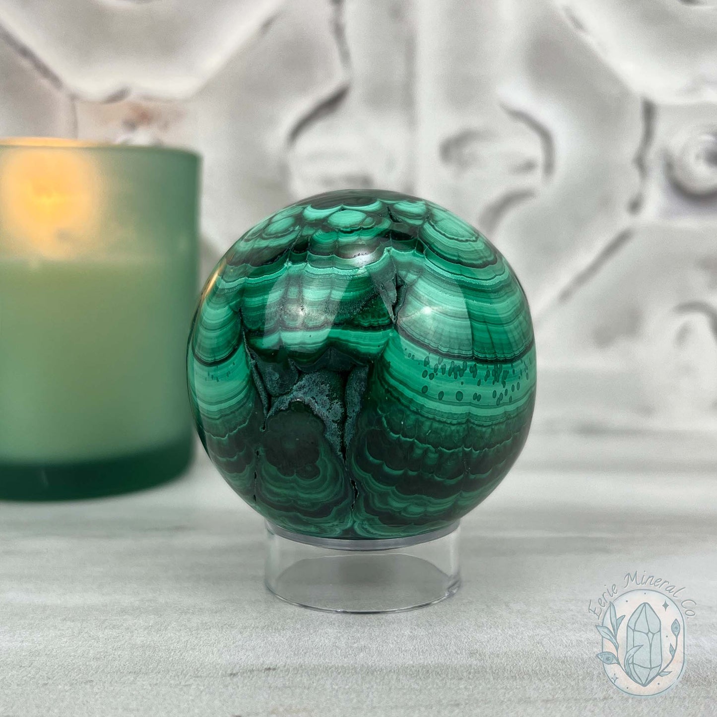 56mm Polished Malachite Sphere 340g in Weight