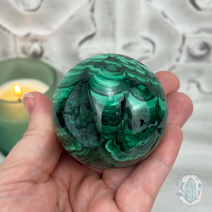 56mm Polished Malachite Sphere 340g in Weight