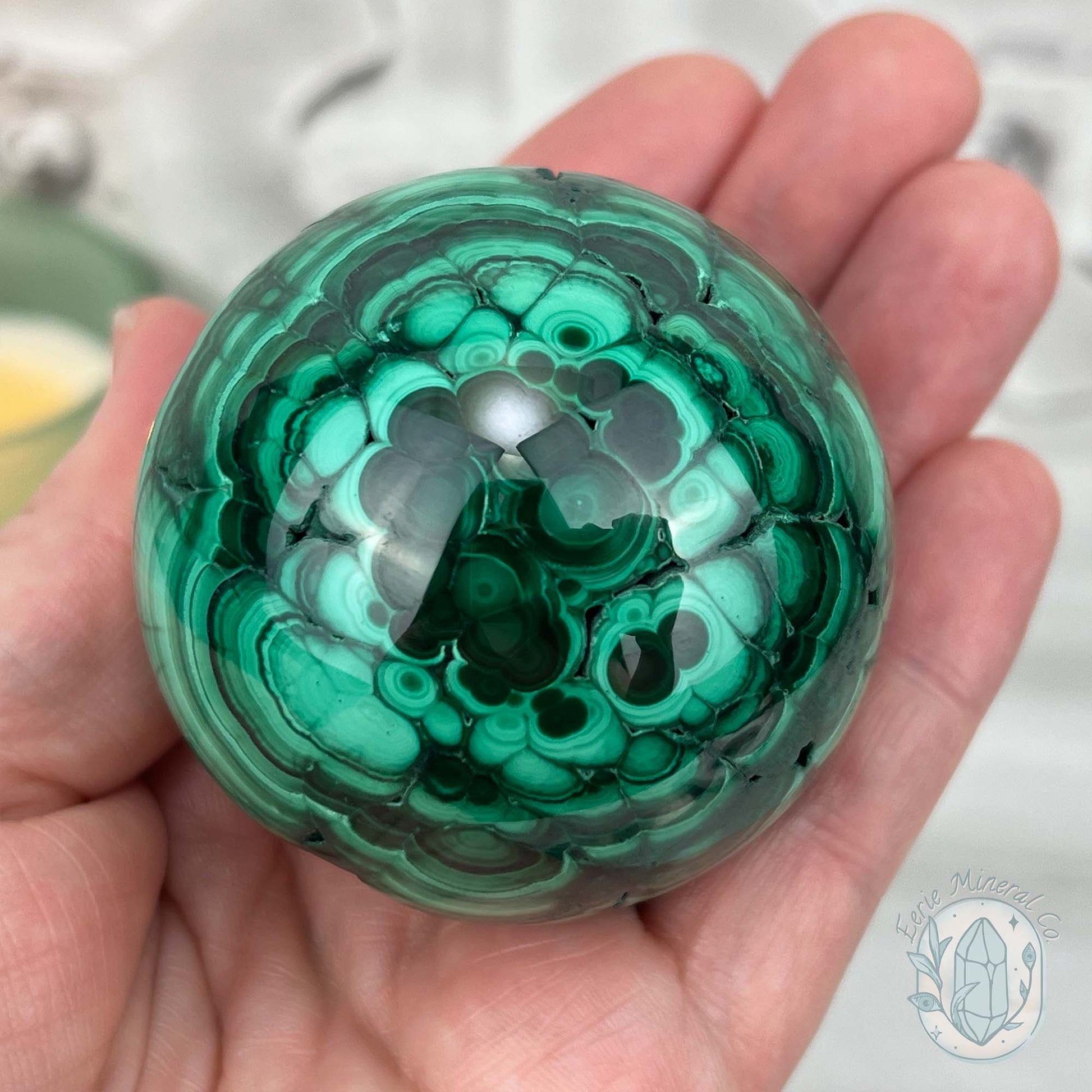 56mm Polished Malachite Sphere 340g in Weight