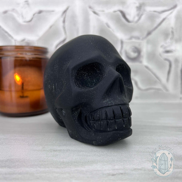 Black Obsidian Skull Carving with Matte Finish
